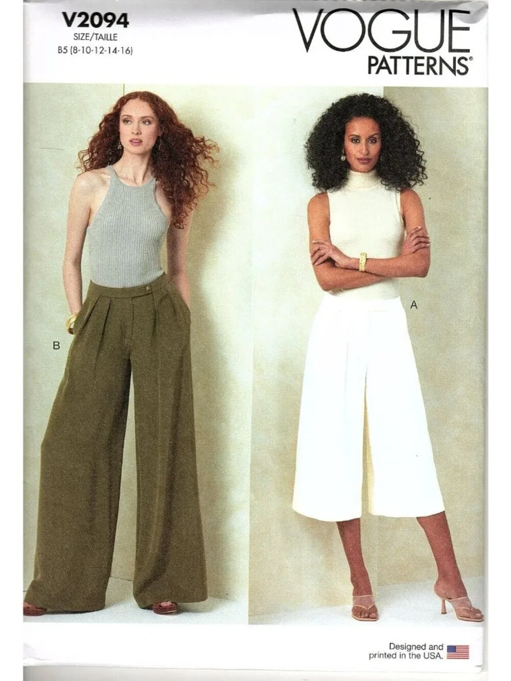 Vogue V2094 Misses 8 to 16 Pleated Pants in Two Lengths Uncut Sewing Pattern